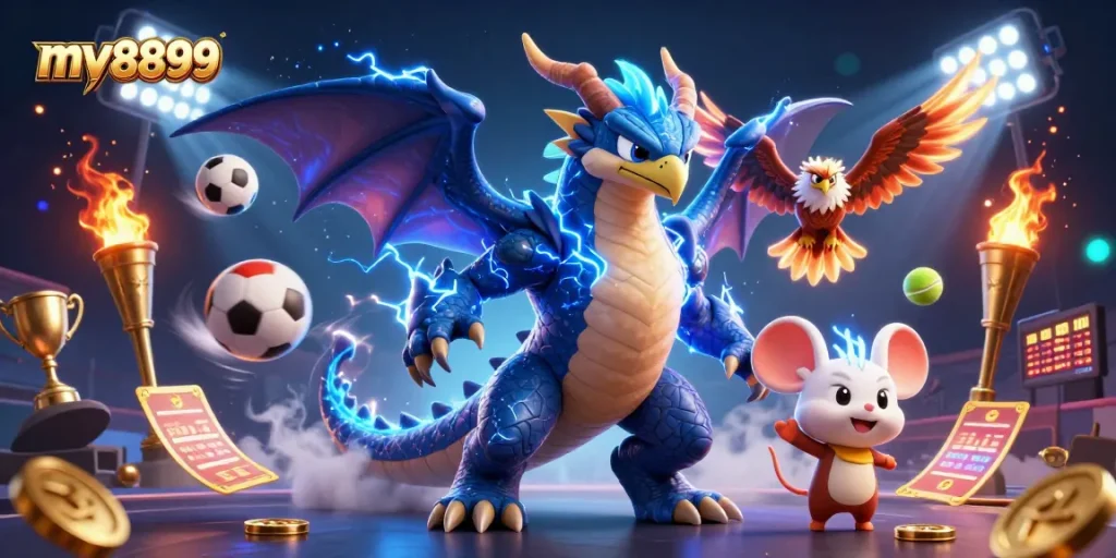 Experience the excitement of mv8899 with electrifying cartoon characters and dynamic sports elements.
