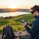 Wspaniale latanie dronem Olsztyn z widokiem na jezioro i wzgórza.
