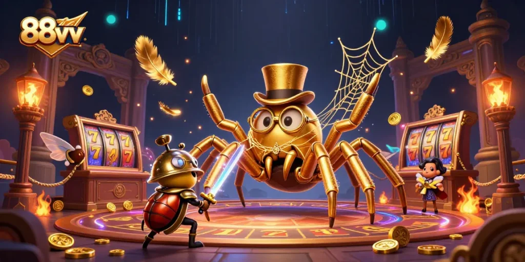 Engage with thrilling slots and casino action in 88vv under vibrant, cinematic lighting.